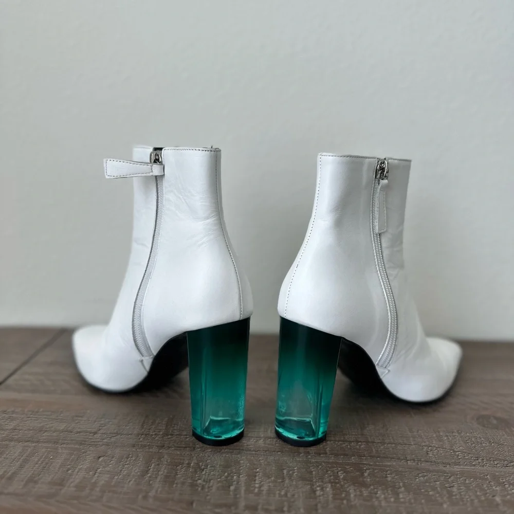 White Ankle Boots with Teal Heel - Picture 2 of 4